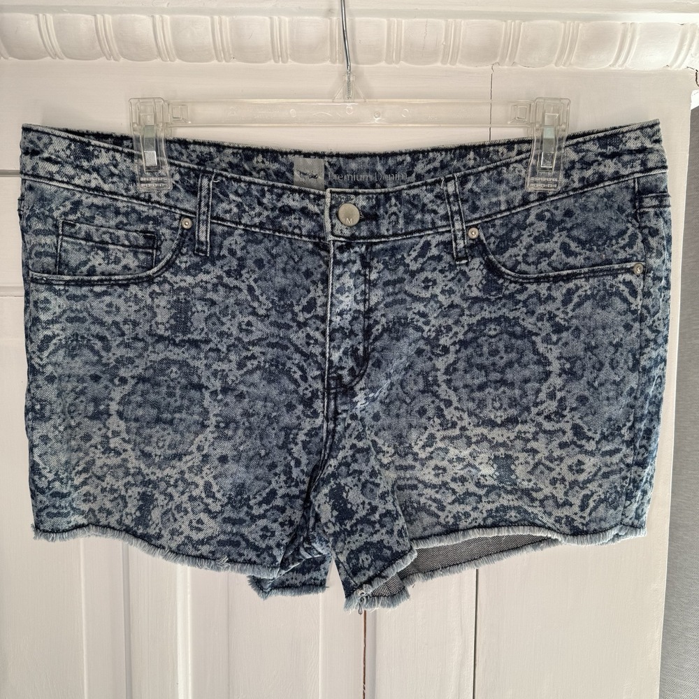 Mossimo Size 12 Juniors Denim Shorts Jeans Pattern Raw Hem Blue White Cotton